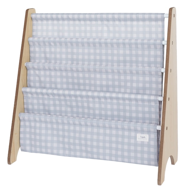 3 Sprouts Recycled Fabric Kids Book Rack Storage Bookshelf Organizer in Gingham Blue for Ages 3+