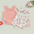 thumbnail image 3 of Infant Baby Girl Clothes Summer Outfits Strap Sleeveless Ribbed Romper Rainbow Ruffle Shorts Headband Set 0-3 Months, 3 of 7