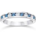 thumbnail image 1 of 1/2ct Treated Blue & White Diamond Channel Set Wedding Ring 14K White Gold, 1 of 4