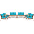 thumbnail image 2 of Patiojoy 8PCS Patio Rattan Furniture Set Wood Frame Cushioned Sofa with Coffee Table Sectional Conversation Sofa Set for Garden Turquoise, 2 of 8