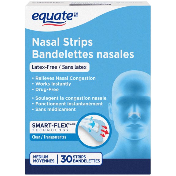 Equate Tan Nasal Strips, Drug-Free Congestion Relief, Large, 30 Count