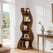 Fnova 70" 5-Tier Corner Shelving Unit, Modern Tall Storage Shelf Bookcase Plant Stand Organizer Unit for Home Office Living Room Bedroom, Brown
