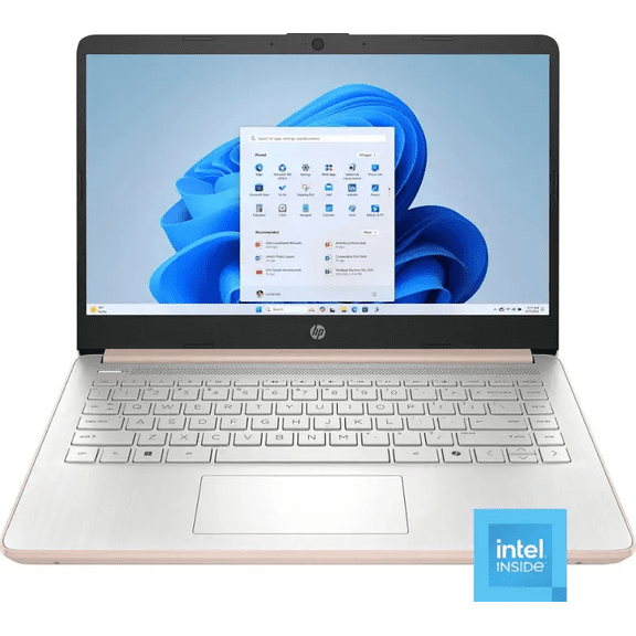 HP 14" Laptop, Processeur Intel N150, Mémoire 4 Go 128 Go UFS, Microsoft Copilot, Windows 11 Famille en Mode S, Wi‐Fi 6, Léger, Bluetooth, HDMI, Rose