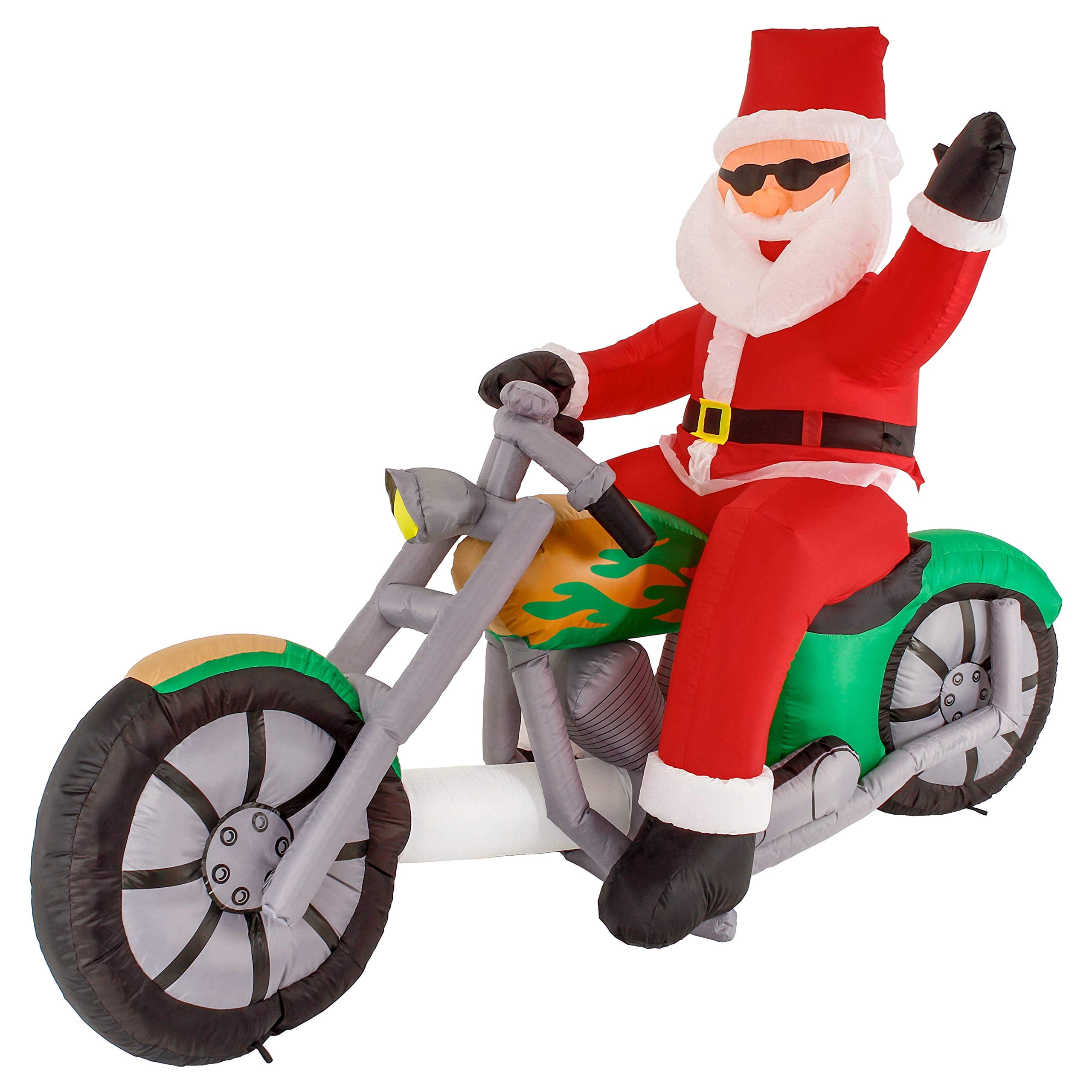 Christmas Masters 6 Foot Inflatable Santa Claus Riding a Motorcycle with Hand Up Waving Hello LED Lights Indoor Outdoor Yard Lawn Decoration - Cute Funny Chopper Xmas Holiday Party Blow Up Display