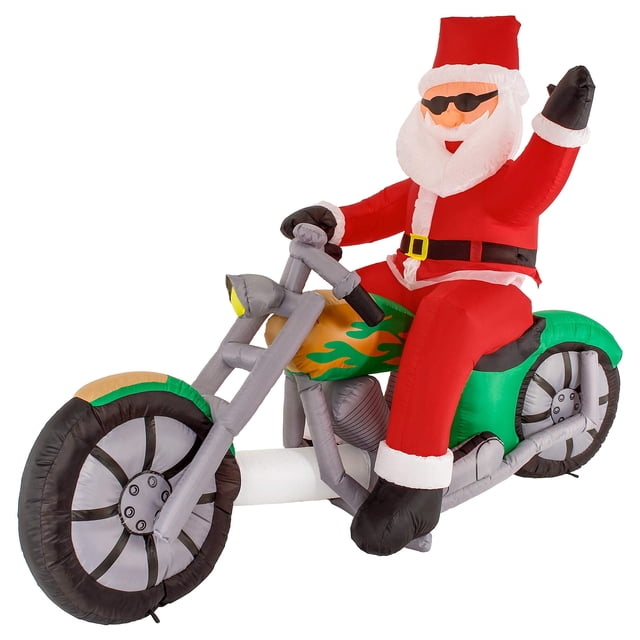 Christmas Masters 6 Foot Inflatable Santa Claus Riding a Motorcycle with Hand Up Waving Hello LED Lights Indoor Outdoor Yard Lawn Decoration - Cute Funny Chopper Xmas Holiday Party Blow Up Display