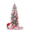 thumbnail image 1 of Patiojoy 6ft Pencil Artificial Christmas Tree Snow Flocked Pencil Tree with Flexible Stand, 1 of 8