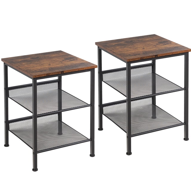 Costway Ensemble de 2 Tables d'Extrémité Industrielles à 3 Niveaux Table d'Appoint Table de Nuit avec 2 Tablettes Ajustables