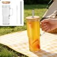 thumbnail image 1 of VVQ Glass Water Cup 24oz with Lid and Straw, 700ml Insulated Beverage Cup with Handle, Clear Glass Coffee Cups for Home Office, Borosilicate Glass Cold Drink Cups with Straw Brush for Women Men, 1 of 7
