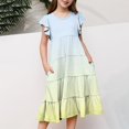thumbnail image 3 of yoeyez Robes pour Enfants Filles 4-16 Fête Enfants Manches Volantées Robe Maxi à Volants Imprimé Dégradé Col Ras du Cou Robes Soleil Robe de Fête d'Anniversaire pour Enfant Jaune, 8 Ans, 3 of 6