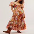 thumbnail image 2 of Robe à Manches Courtes Imprimé Fleurs avec Décolleté Sweetheart pour Femme, 2 of 5