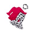 thumbnail image 1 of Xingqing Toddler Baby Girls Automne Clothes 3pcs Volant Robe à Manches Longues Tops + Pantalon Évasé + Ensemble de Foulard Rose Rouge 3-4 Ans, 1 of 9