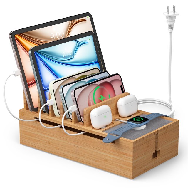 Pezin & Hulin Cell Phone Charging Station for Multi Devices, All in One Desktop Charger Organizer, with Power USB Charge Adapter
