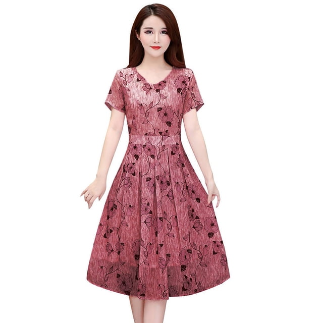 Ketyyh-chn99 Robes pour Femmes 2024 Robe Courte Robe de Soirée Robe Décontractée d'Été pour Femmes Manches Courtes Tendance Imprimée Robe Midi de Plage Rose,2TG