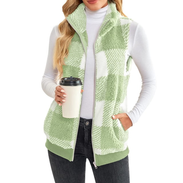Innerwin Waistcoat Zip Up Ladies Fleece Vest Work Sleeveless Lightweight Sherpa Jacket Fluorescent Green 2XL