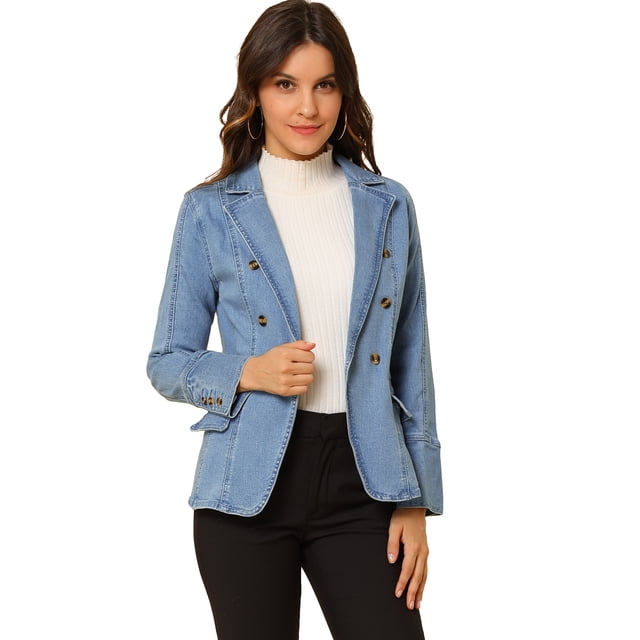 INSPIRE CHIC Veste en Denim Décontractée pour Femme à Revers, Manches Longues, avec Poches