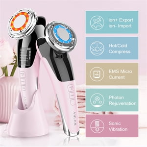 ANLAN EMS Facial Massager LED light therapy Sonic Vibration Wrinkle Removal Skin Tightening Hot Cool Treatment Skin Care Beauty Device,Pink