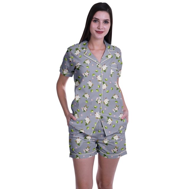 Moomaya Ensembles de Pyjama à Manches Courtes pour Femmes Imprimés Shorts de Nuit pour Dames