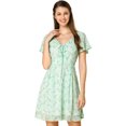 thumbnail image 1 of INSPIRE CHIC Robe en Mousseline à Fleurs pour Femme, Col en V, Manches Courtes Évasées, à Lacets et à Fermeture Éclair, L Vert Pâle, 1 of 1