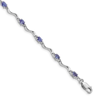 Bracelet en Argent Sterling 925 Rhodié Plaqué Diamant et Tanzanite