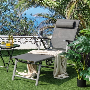 Gymax Fauteuil Inclinable de Patio Extérieur Chaise Longue Pliante Réglable avec 2 Roues