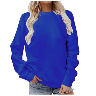 Bmisegm Chandail Uni pour Femmes Chandails Surdimensionnés Col Rond Manches Longues Chandail Décontracté pour Femmes Bleu TG