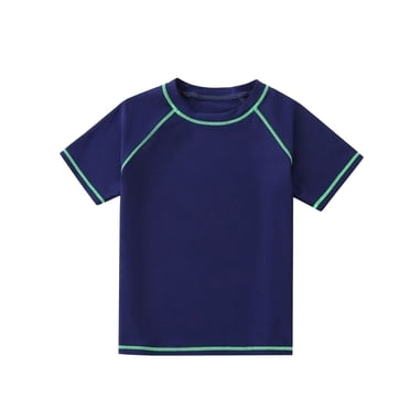 XASZHN Short Sleeve Swim Shirts Swimwear for Kids Solid Vest Tops Navy 5-6 Years