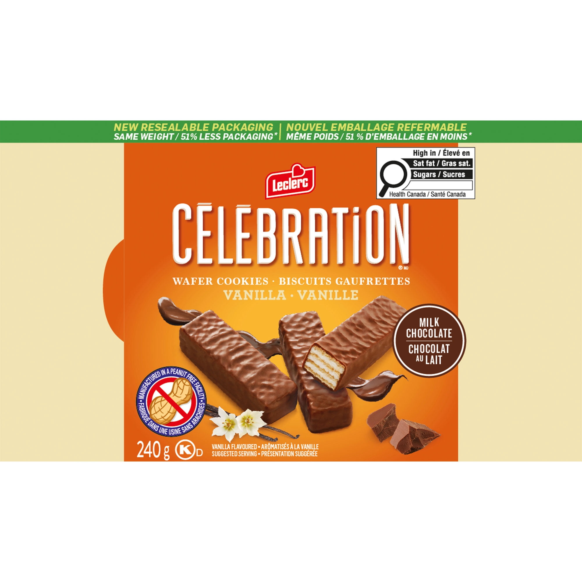 Gauf.Vanille Enrobe de chocolat au lait Celebration Leclerc 240g