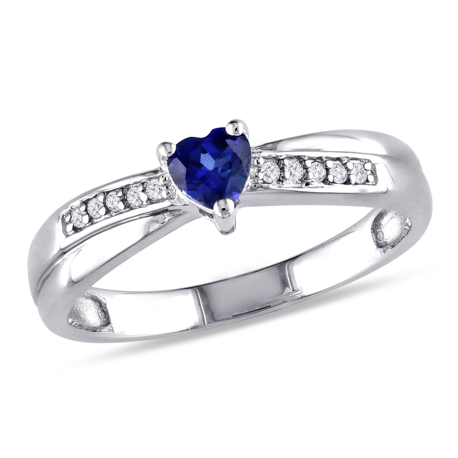 Tangelo 0.25 Carat T.G.W. Heart-Cut Created Blue Sapphire and Diamond Accent Sterling Silver Engagement Ring