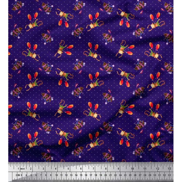 Soimoi Moss Georgette Fabric Dot,Monkey & Bear Cartoon Printed Fabric 1 Yard 42 Inch Wide