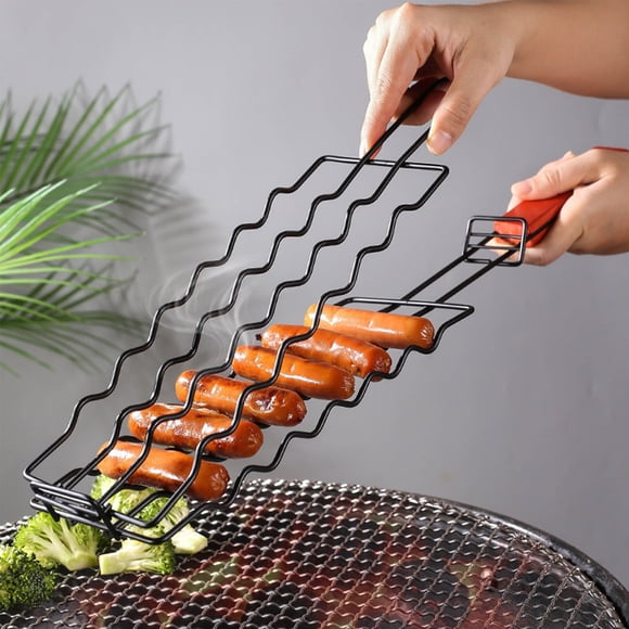 Kadlawus BBQ Hot Dog Grill Basket for Barbecue, Stainless Steel Sausage Grill, Non-Stick Grilled Fish Clip, Heavy Duty Mesh Basket for Burgers, Steaks, Seafood