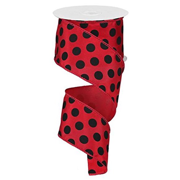 Polka Dot Wired Edge Ribbon (2.5"" Black Red) - 10 Yards : RG1588MA