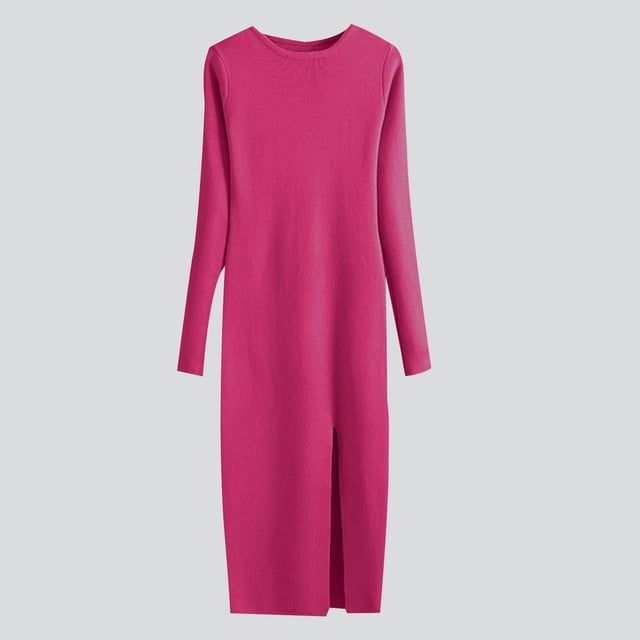 FcBaudy Longues Robe à Manches à Col Rond pour Femme Chandail Robe Tricotée Tricotée Robe Moulante à Manches Longues pour Femme Jupe Portefeuille Moulante Robe pour Femme
