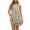 thumbnail image 2 of Ovzne Robes pour Femmes Robe de Plage Robe Décontractée et Tendance pour Femmes Imprimée Col Rond Sans Manches avec Poche Robe Courte Décontractée Robe de Printemps Imprimée Liquidation, 2 of 7