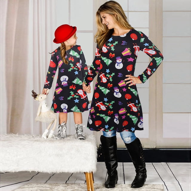 eKids Robes Mère Fille Famille Noël Tenues Assorties Maman et Moi pour Femmes Fille Chandail Court