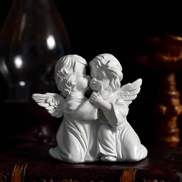 Baohd Gracieuse Résine Fille Ange Figurine Statue Décoratif Accent de Bureau Baiser Droit 1Set