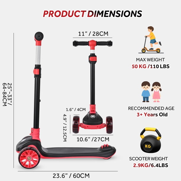 Kicknroll Trottinette 2 en 1 pour tout-petit, 3 roues pliable avec siège, trottinette réglable avec lumière LED clignotante, trottinette penchée à diriger pour garçons et filles de 3 ans, jouets de