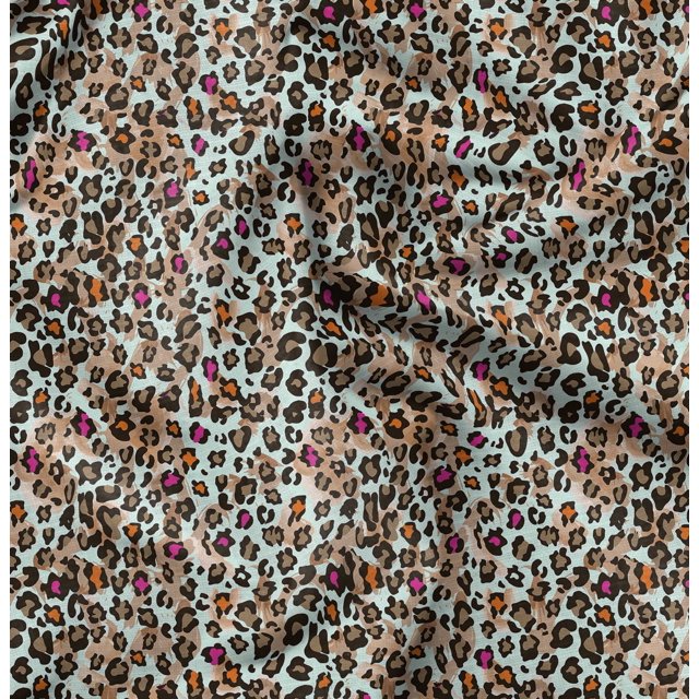 Soimoi Green Modal Satin Fabric Leopard Animal Skin Print Fabric by the Yard 42 Inch Wide