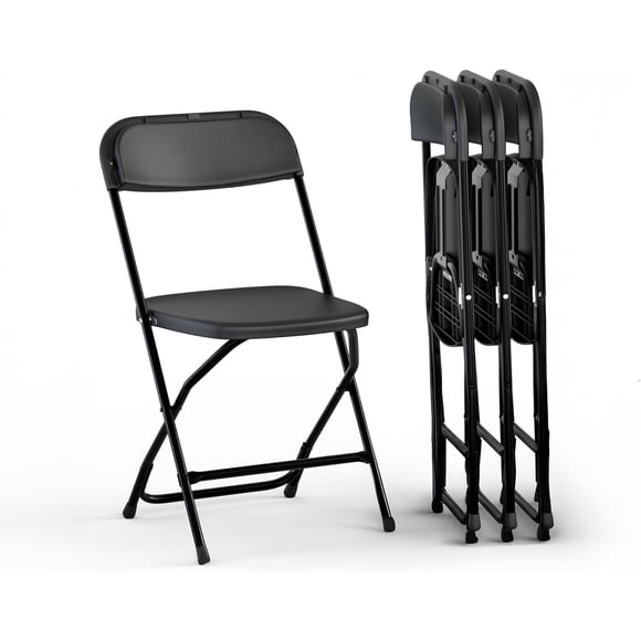 4 PACK White Foldable Plastic Chair | Folding & Stackable | 350 lbs Capacity Steel Frame Seats for Indoor Outdoor | Commercial Use Events Wedding Party Events Bulk Picnic Kitchen Dining