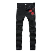 Amzcrzy Men's Pants Men's Casual Straight Ripped Hole Trousers Jeans Pants Full Length Pants Mens Slacks Pants for Men Men's Clothing Slacks for Men Men Clothing