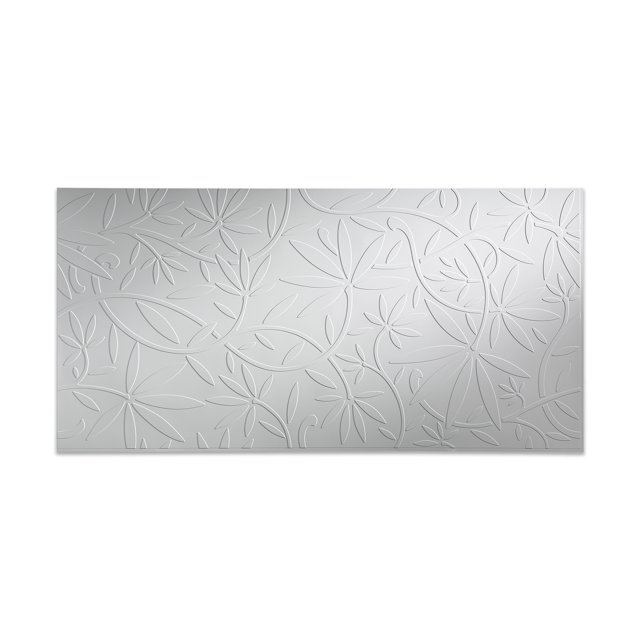 FASÄDE Easy Installation Audrey Gloss White Wall Panel, measuring 4 ft. x 8 ft., featuring a decorative thermoplastic design with embossed floral patterns. The panel is water, impact, and stain-resistant, suitable for use as a room divider or in garages, offices, or utility rooms. Made from durable vinyl, it resists rust, mold, and mildew, and is easy to install with basic tools. Glossy white finish adds a timeless aesthetic.