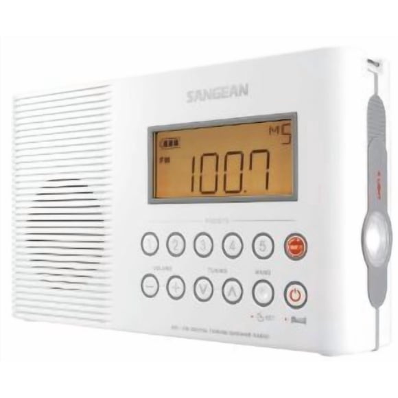 Sangean Radio-réveil de Douche Portable AM/FM Étanche d'Urgence avec Grand Écran LCD Facile à Lire