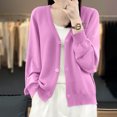 thumbnail image 3 of Womens Button Down Knit Cardigans Long Sleeve V Neck Casual Cardigan Sweaters Light Weight Loose Lounge Wear Fall Purple, L, 3 of 5