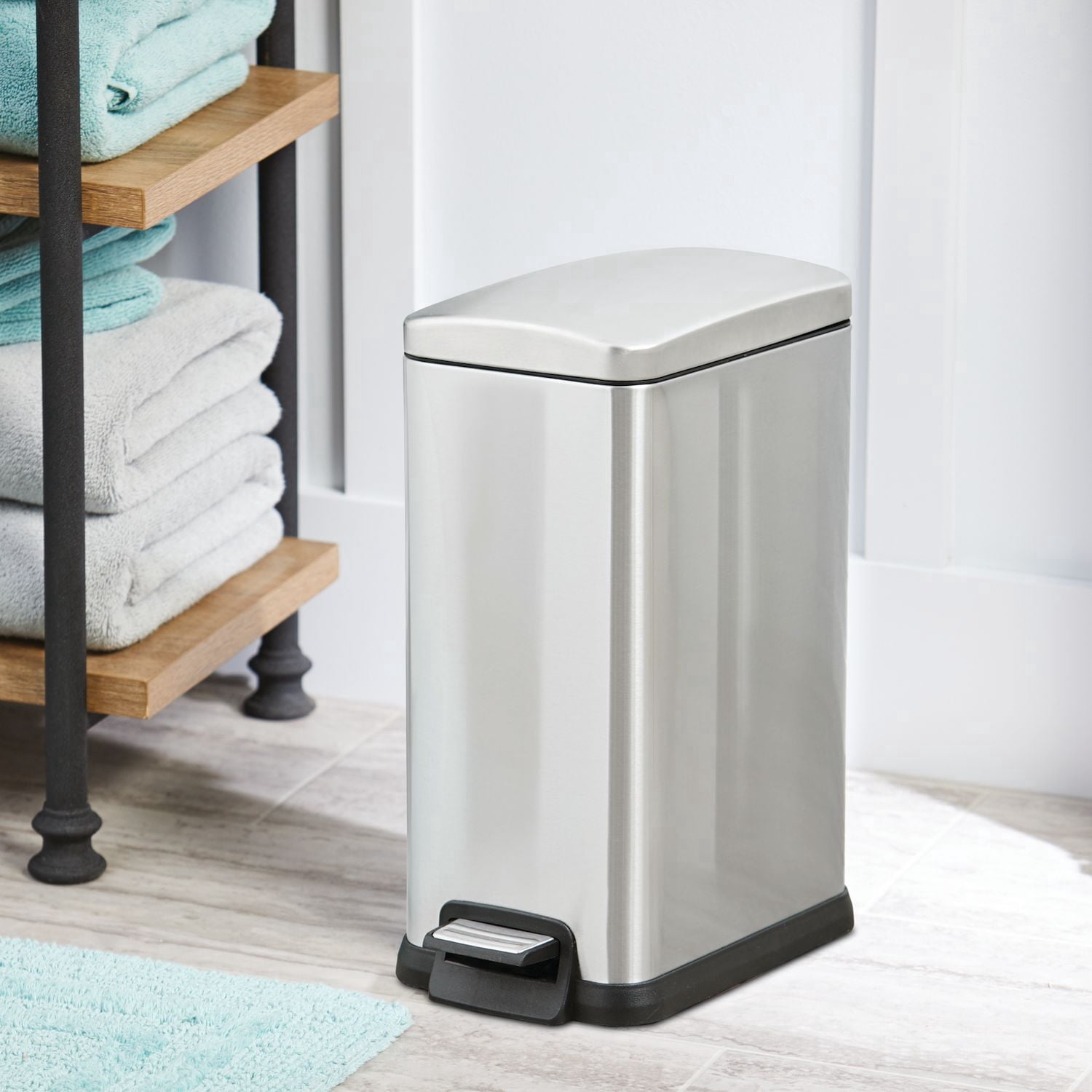 Poubelle de salle de bain à pédale mains libres en acier inoxydable Hometrends de 15 litres