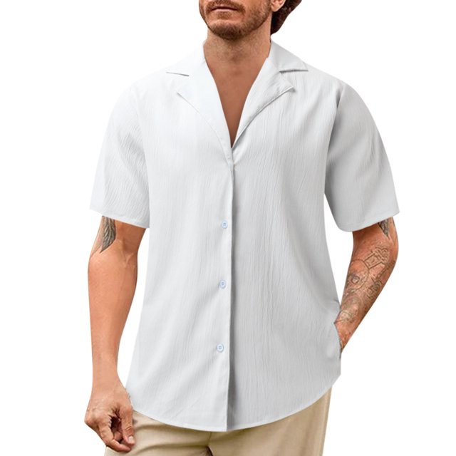 BOBOGOJP Mens Short Sleeve Shirts Classic Fit Short Sleeve Button One Open Pocket Solid Basic Shirt,White XL