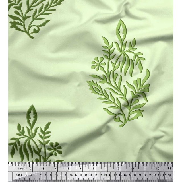 Soimoi Poly Georgette Fabric Leaves & Floral Block Decor Fabric Printed Yard 42 Inch Wide