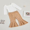 thumbnail image 3 of 2 Pieces Baby Suit Set  Solid Color U-Neck Long Sleeve Ruffle Romper+ Floral Print Flared Pants for Girls  0-18 Months, 3 of 9