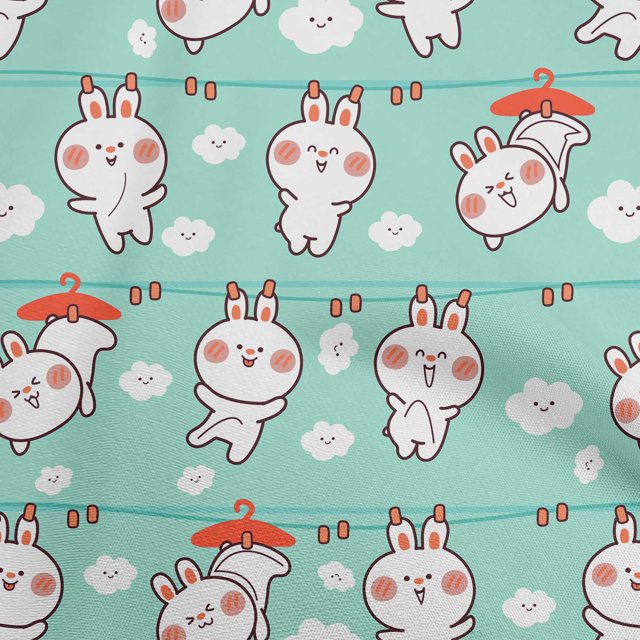 oneOone Cotton Flex Turquoise Blue Fabric Asian Kawaii Rabbit Sewing Craft Projects Fabric Prints By Yard 40 Inch Wide