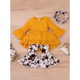thumbnail image 3 of Xingqing Toddler Baby Girls Automne Clothes 3pcs Volant Robe à Manches Longues Tops + Pantalons Évasés + Écharpe Set Jaune 2-3 Ans, 3 of 8