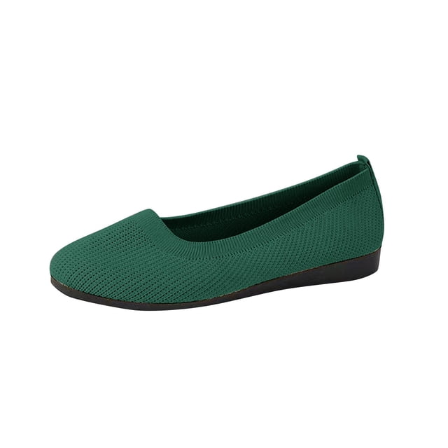 Womens Casual Shoes Large Size Knit Solid Color Simplicity Soft Sole Round Toe Flat Bottom Slip on Lightweight Comfortable Breathable Mesh Walking Shoes Green