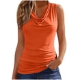 thumbnail image 1 of FAVIPT Camisoles à Col Bénitier pour Femmes Tendance Sorties Chandails Sans Manches Coupe Ajustée Froncés Tunique de Bureau Décontractée Orange, TTG, 1 of 8